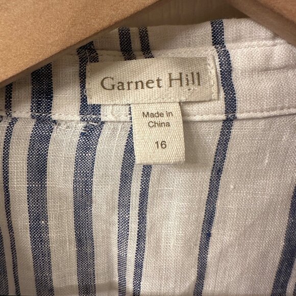 Garnet Hill | Womens 16 XL 100% Linen Stripe Button Up Top Coastal Grandma Camp - Picture 7 of 7
